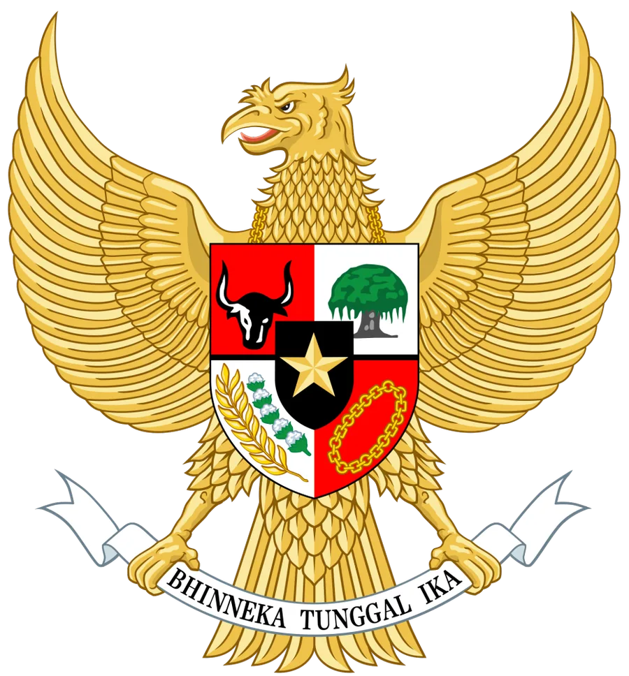 Garuda Pancasila, the national emblem of Indonesia, holding the motto Bhinneka Tunggal Ika